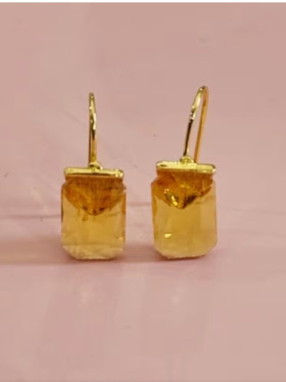 NEW Minimalist Topaz Gold Faceted Crystal Wire Drop Earrings